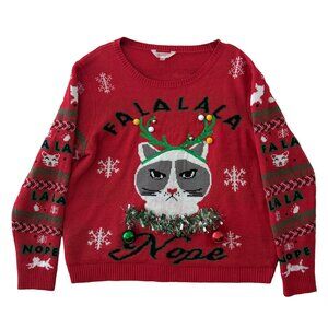Ugly Christmas Sweater Cat Red "FaLaLaLa Nope" Grumpy Cat 3XL Holiday Funny